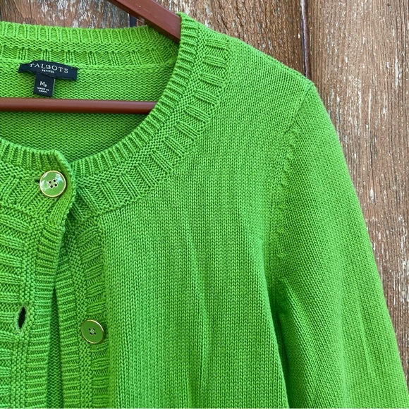 TALBOTS Women’s Green 3/4 Sleeves Button-Up Sweater Cardigan Medium Petite - Picture 7 of 13